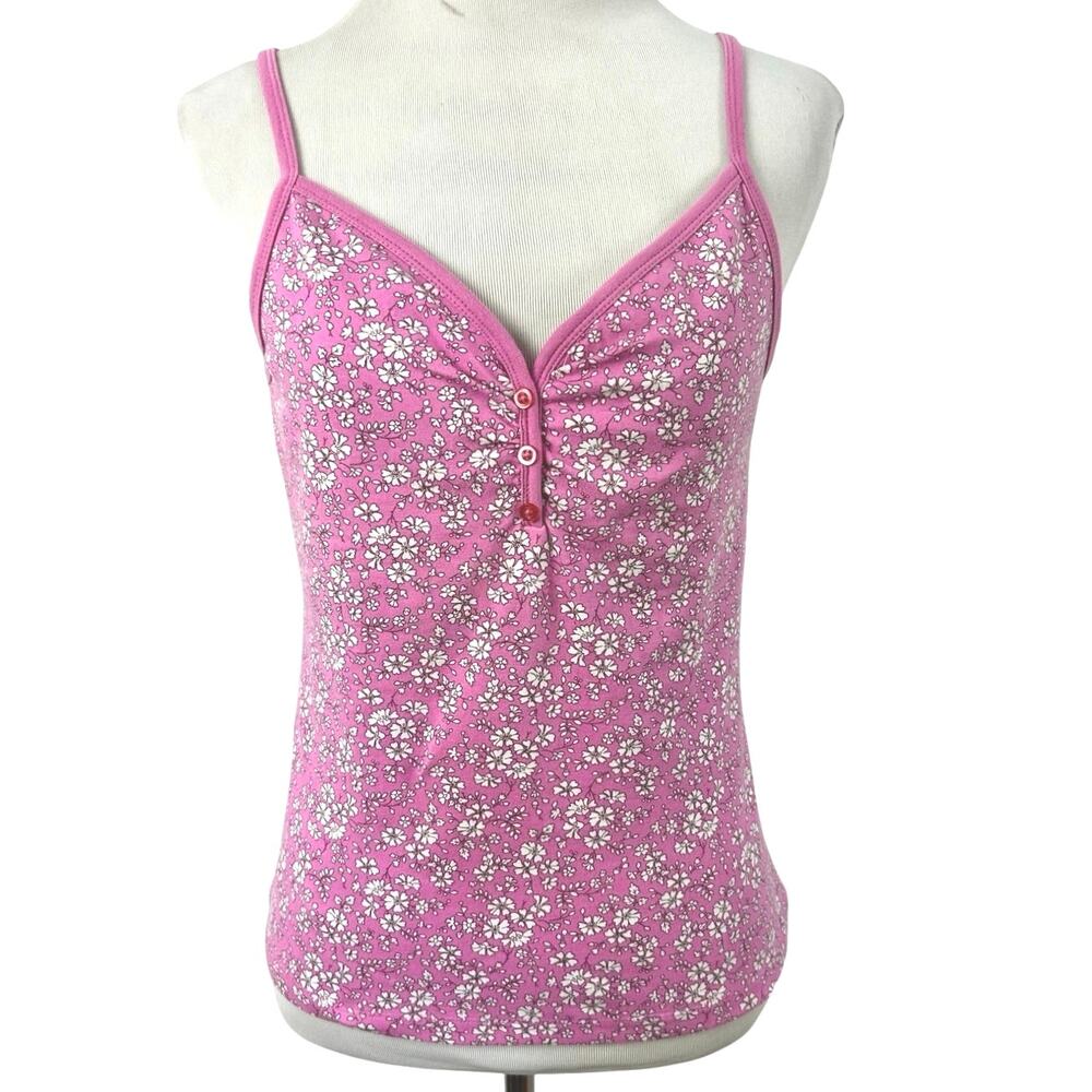 Gloria Vanderbilt Medium Pink Ditsy Floral Henley Cami Tank Top Y2K Coquette